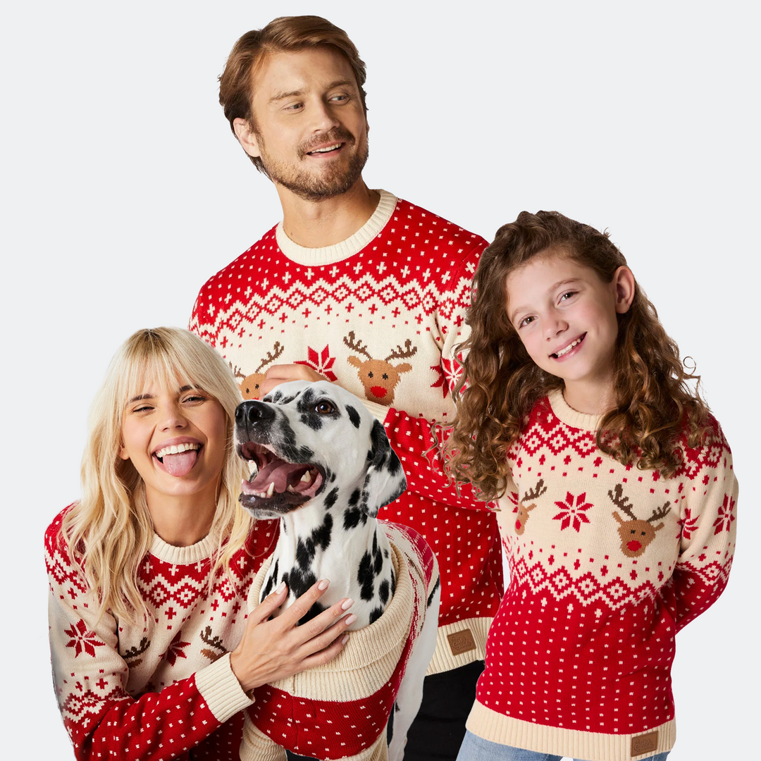 Matching Family Christmas Sweaters - Red Retro Reindeer