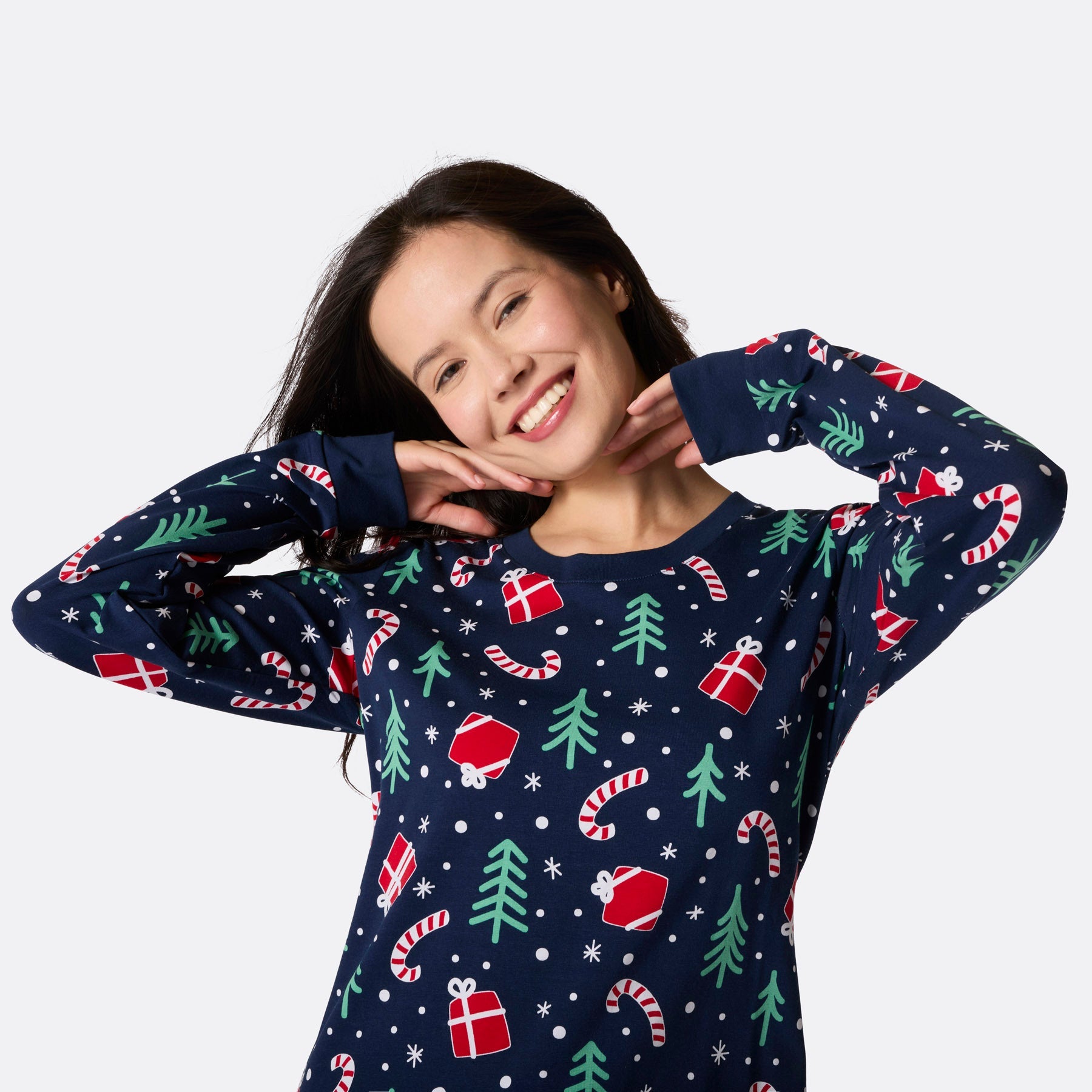 Navy Blue Christmas Pajama Set For Women