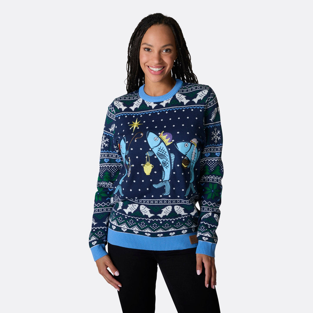 Women's Three Wise Fish Christmas Sweater
