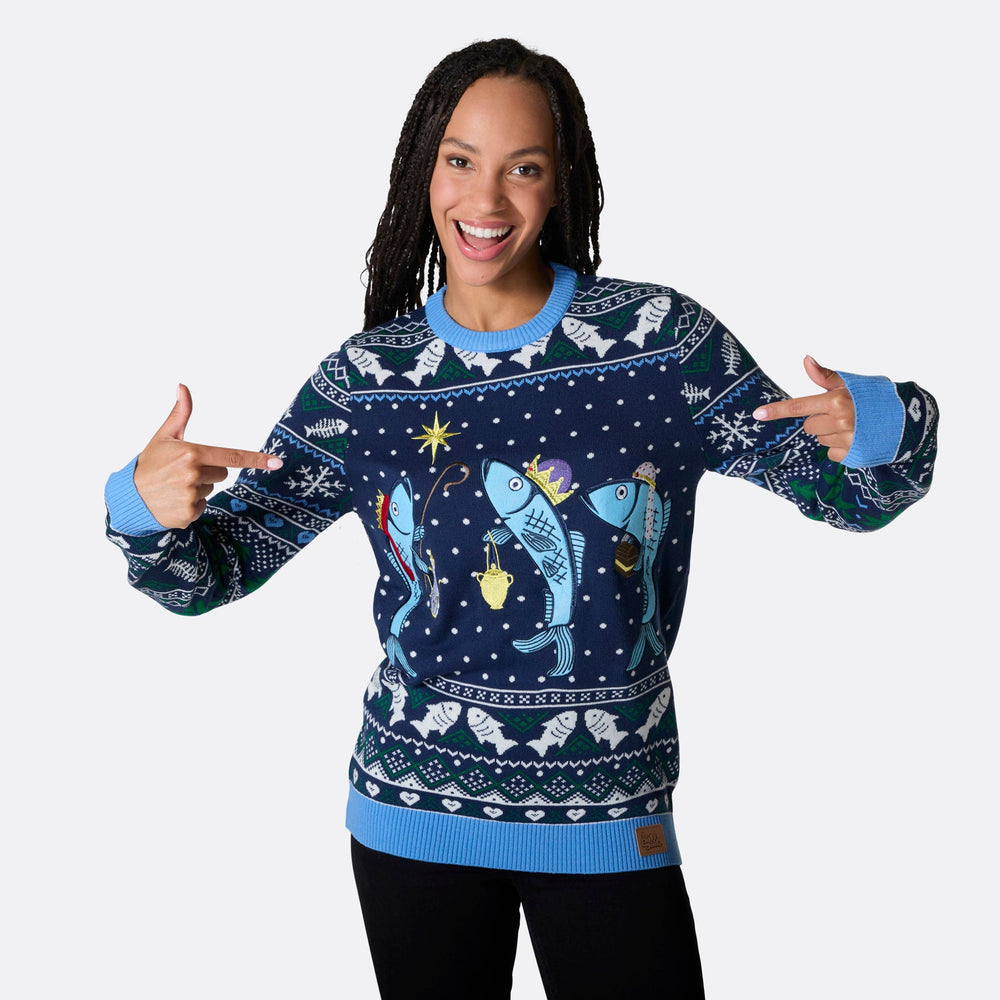 Women's Three Wise Fish Christmas Sweater