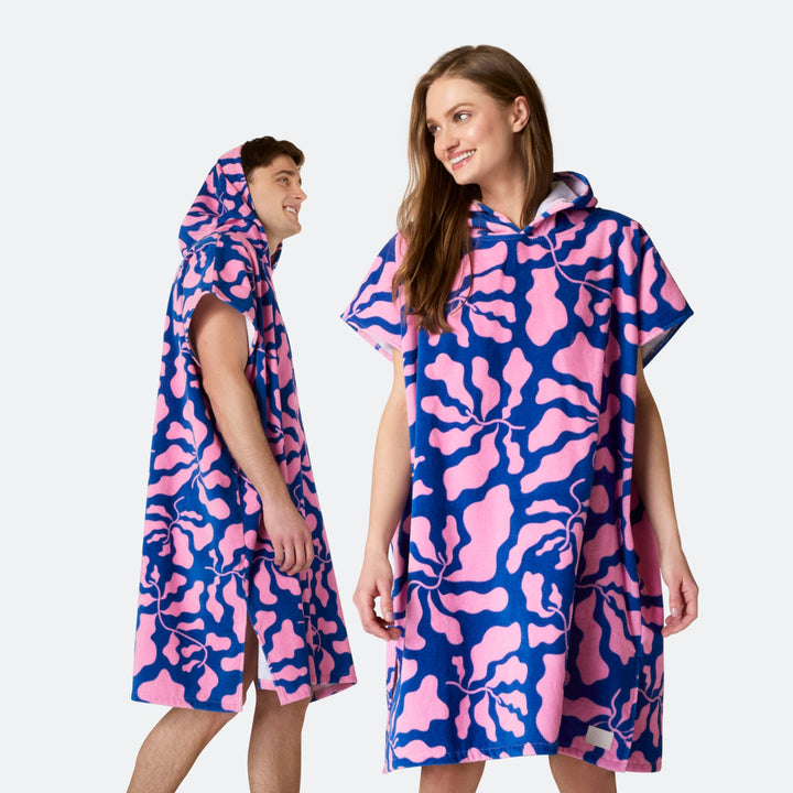 Patterned Blue Towel Poncho