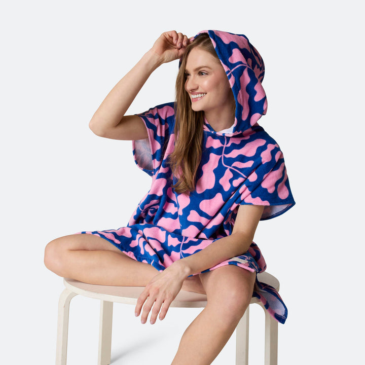 Patterned Blue Towel Poncho