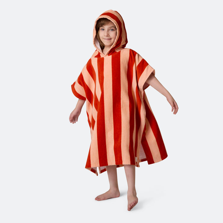 Kids' Striped Red Towel Poncho