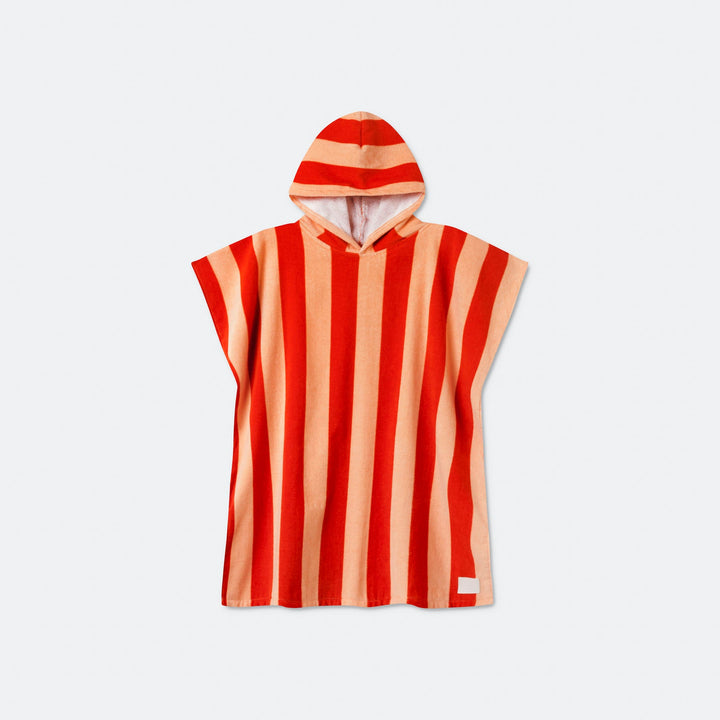 Kids' Striped Red Towel Poncho