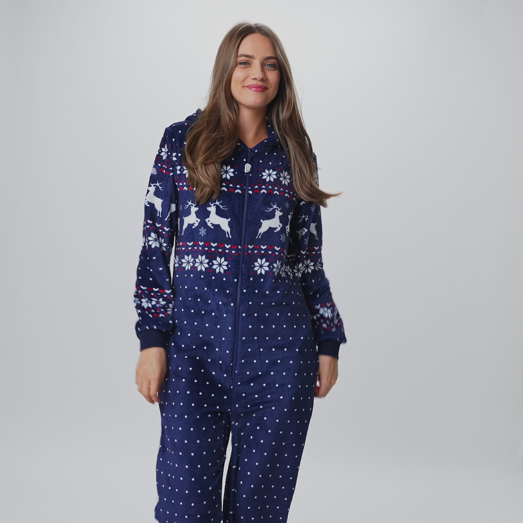 Women's Blue Christmas Onesie