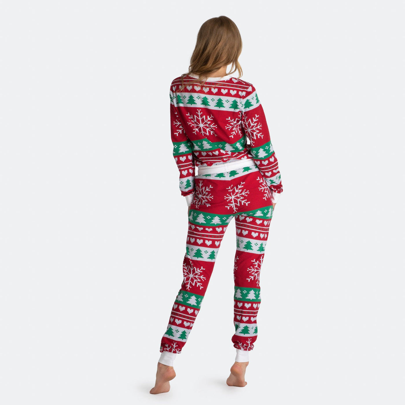 Women's Red Knit Print Christmas Pyjamas