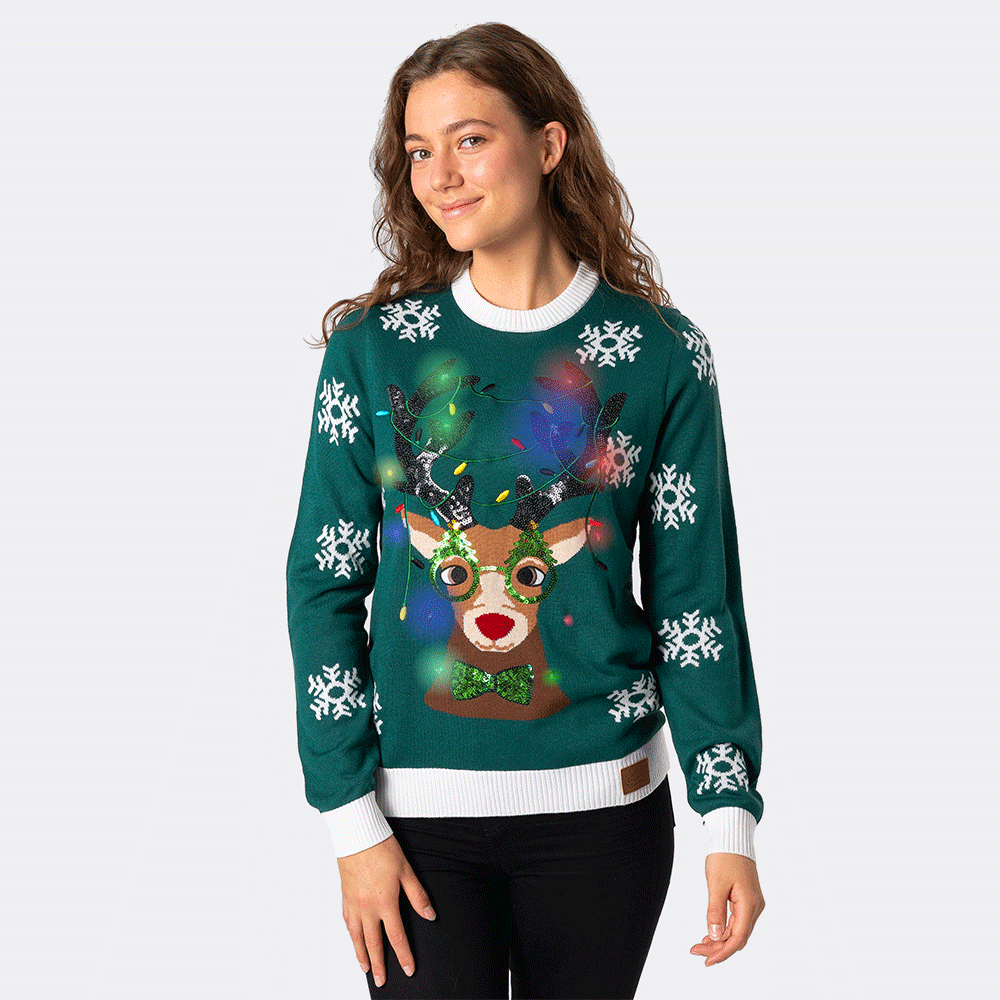 Xmas Sweaters Light Up Reindeer Sweater Women's Rudolf Christmas