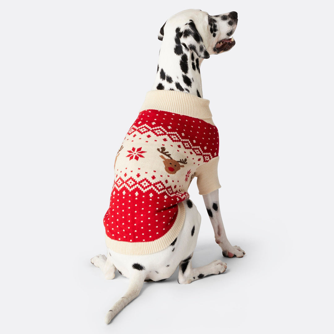 Dogs' Red Retro Reindeer Christmas Sweater