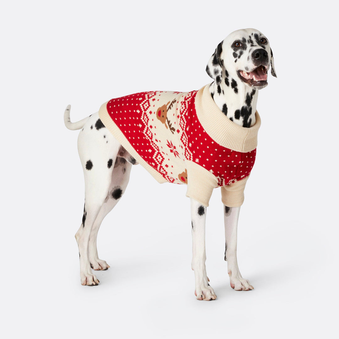 Dogs' Red Retro Reindeer Christmas Sweater