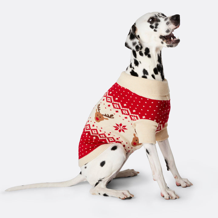 Dogs' Red Retro Reindeer Christmas Sweater