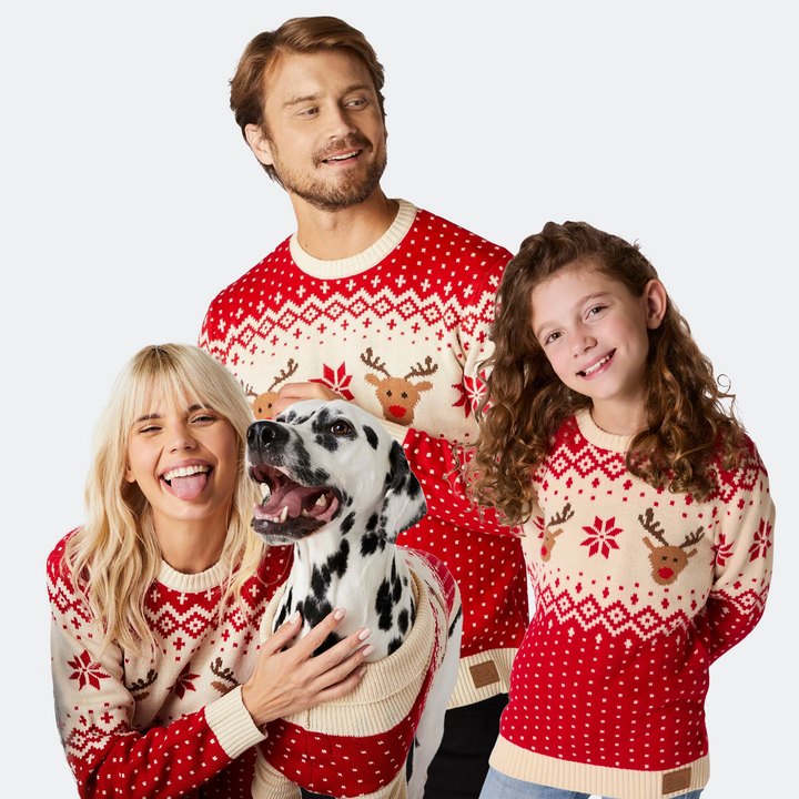 Matching Family Christmas Pyjamas - Red Retro Reindeer