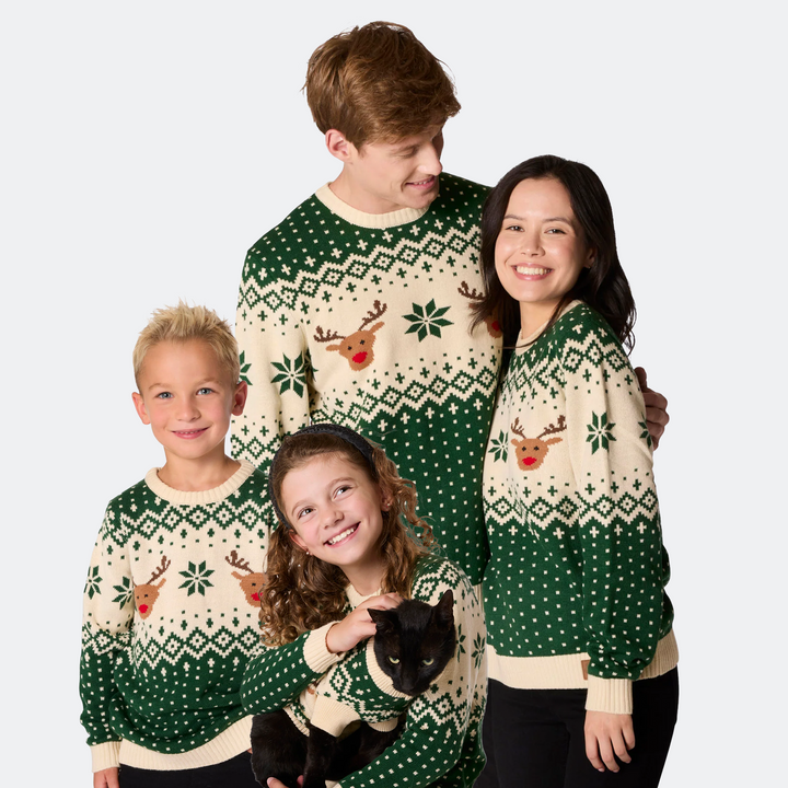 Matching Family Christmas Pyjamas - Green Retro Reindeer