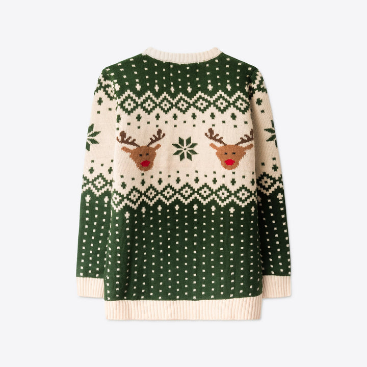 Kids' Retro Reindeer Green Christmas Sweater