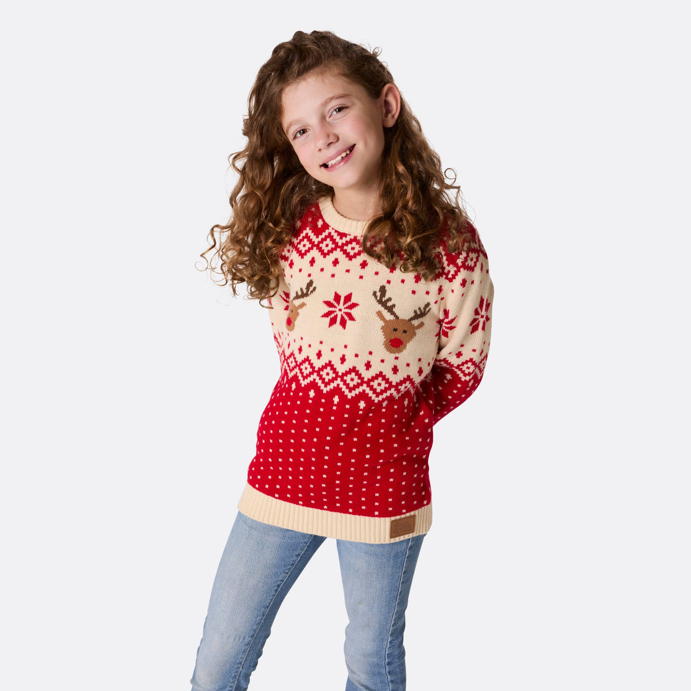 Kids' Retro Reindeer Red Christmas Sweater