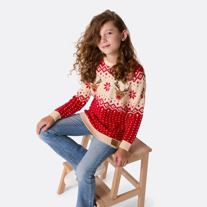 Kids' Retro Reindeer Red Christmas Sweater