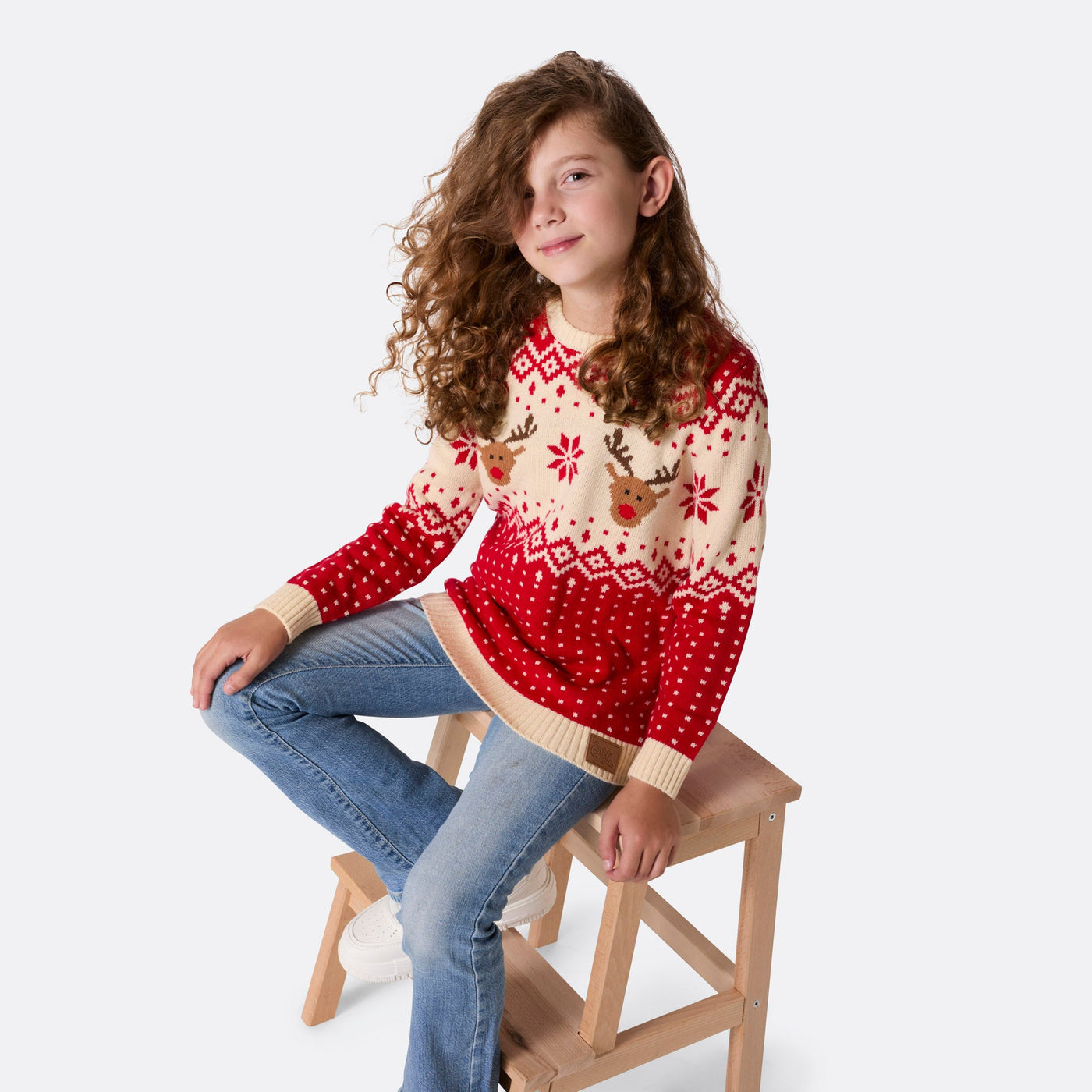 Kids' Retro Reindeer Red Christmas Sweater