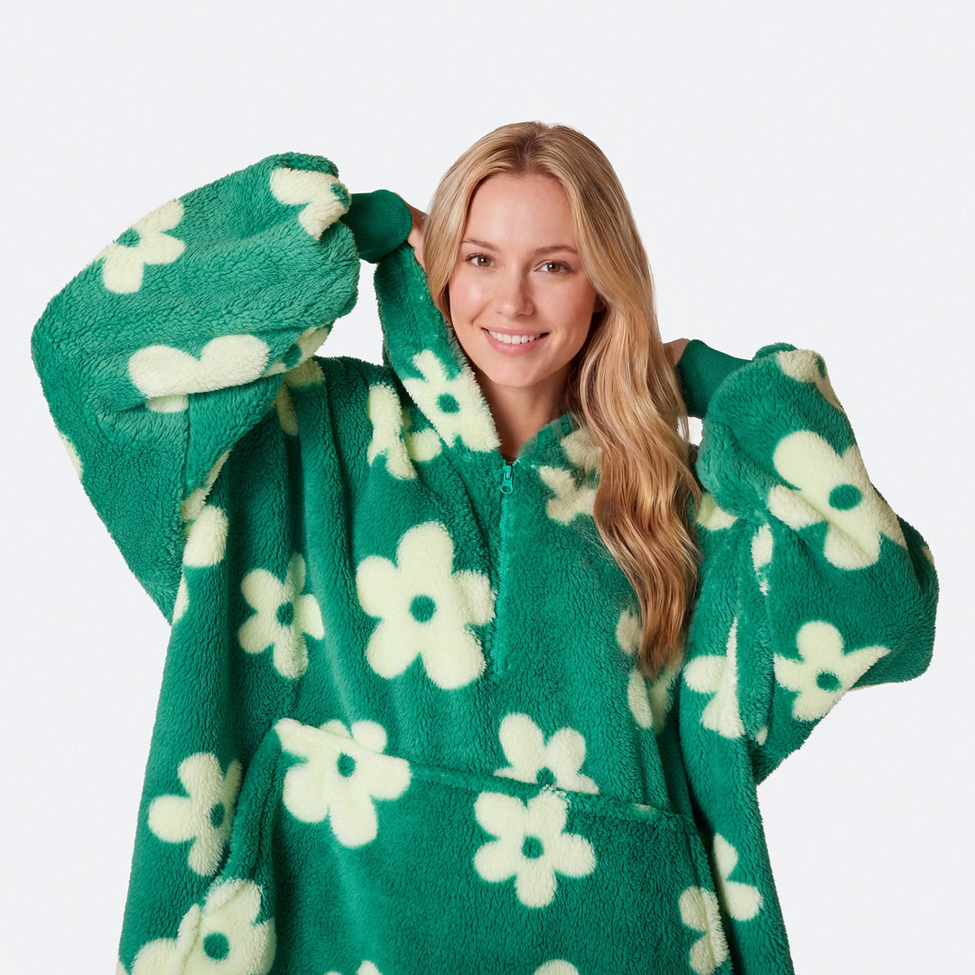 Flowers Green Teddy HappyHoodie