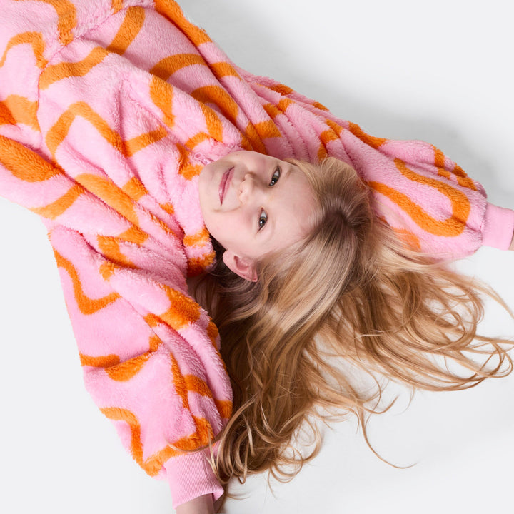 Kids' Pink Wavy Teddy HappyHoodie