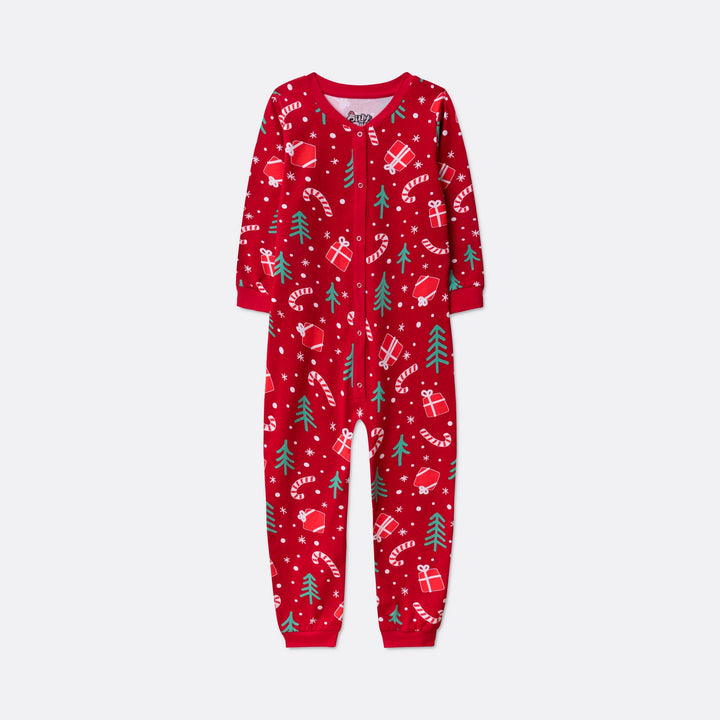 Kids' Red Christmas Pattern Overall Christmas Pyjamas