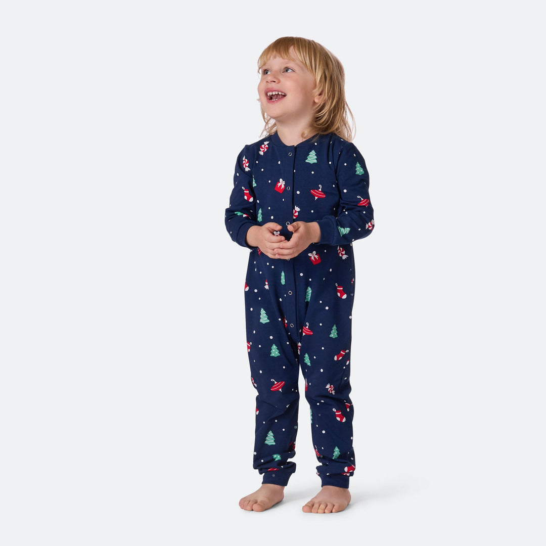 Kids' Blue Christmas Ornament Overall Christmas Pyjamas