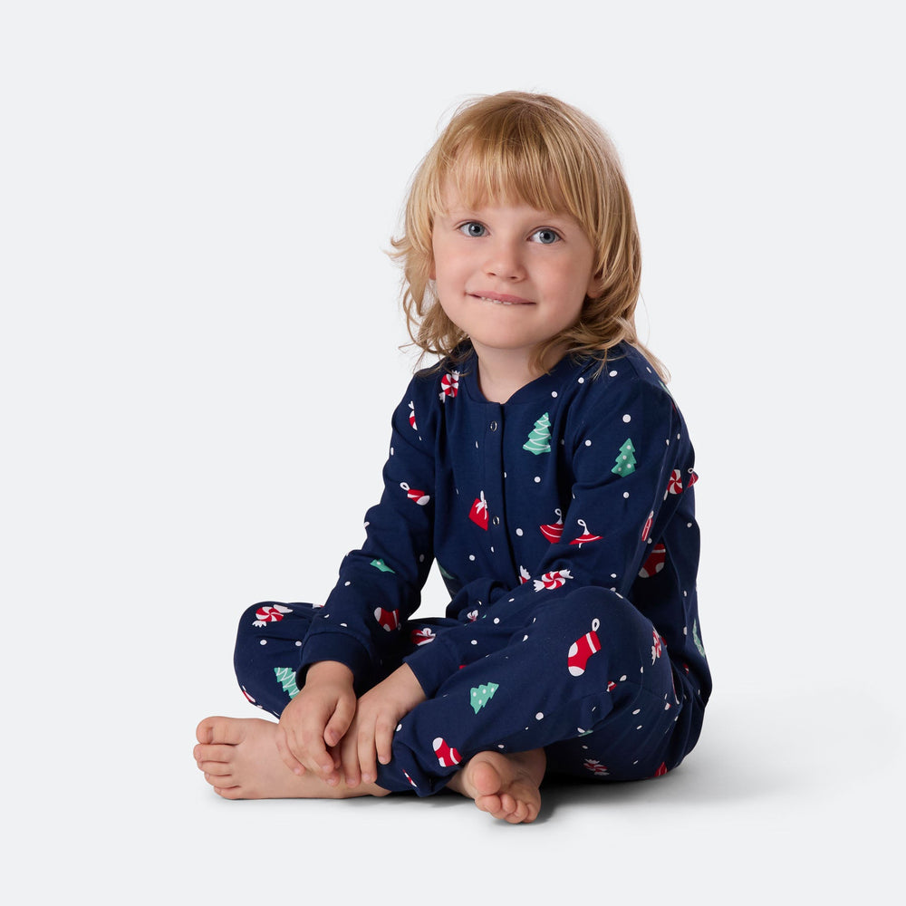 Kids' Blue Christmas Ornament Overall Christmas Pyjamas