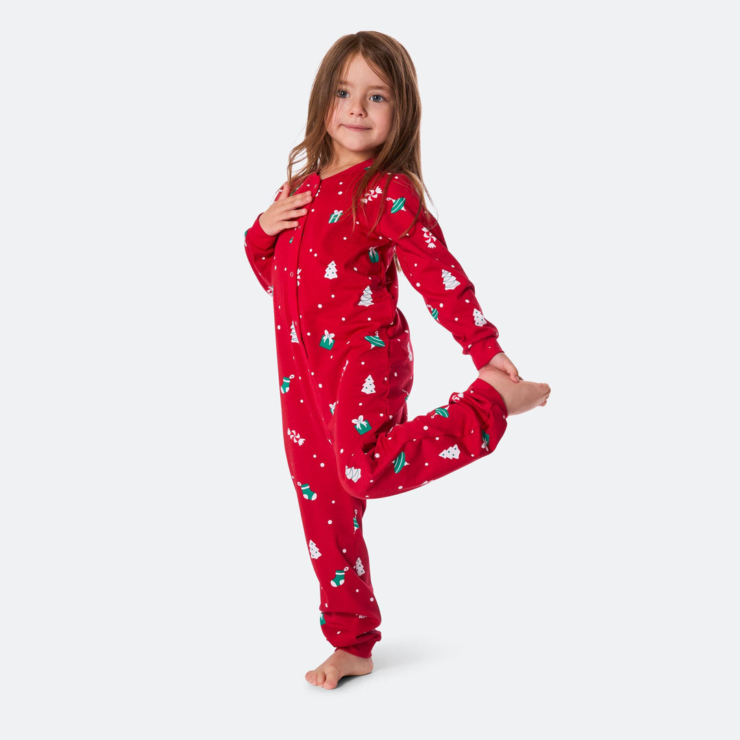 Kids' Red Christmas Ornament Overall Christmas Pyjamas
