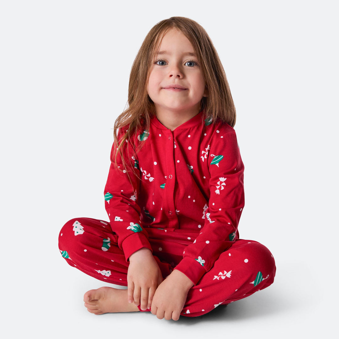 Kids' Red Christmas Ornament Overall Christmas Pyjamas