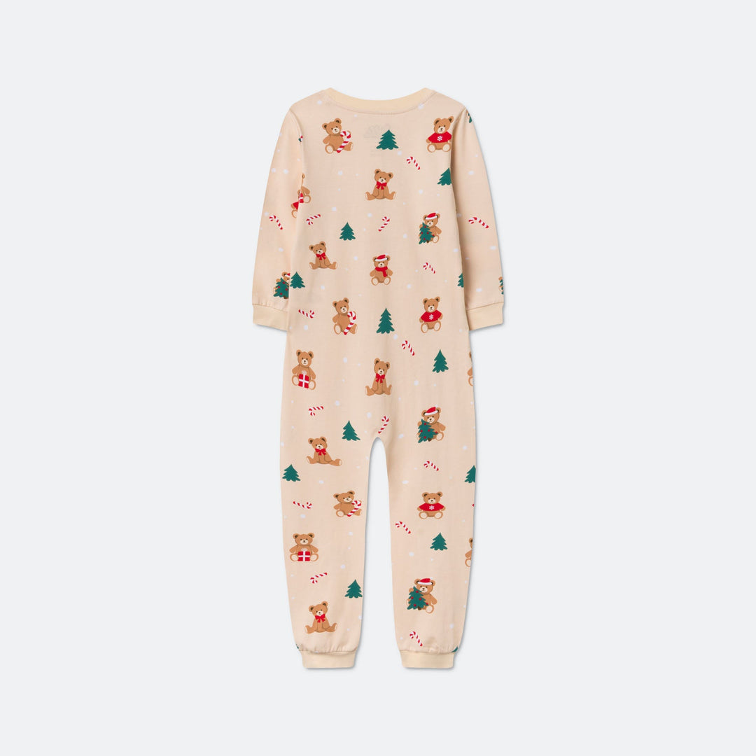 Kids' Beige Teddy Bear Overall Christmas Pyjamas