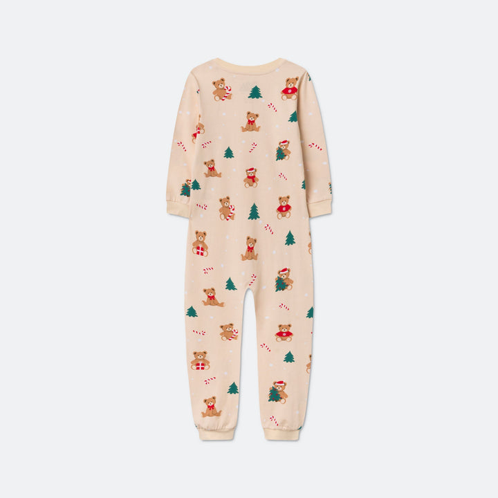 Kids' Beige Teddy Bear Overall Christmas Pyjamas