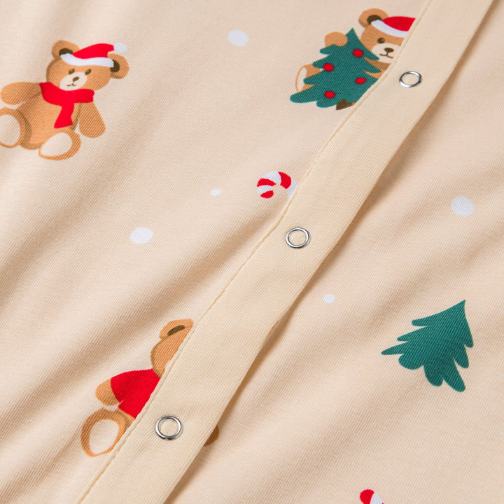 Kids' Beige Teddy Bear Overall Christmas Pyjamas