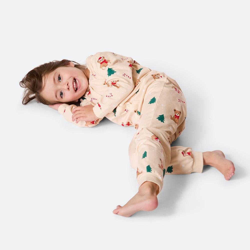 Kids' Beige Teddy Bear Overall Christmas Pyjamas