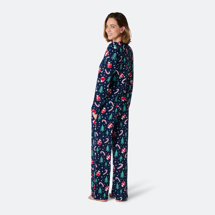 Women's Blue Christmas Pattern Christmas Pyjamas