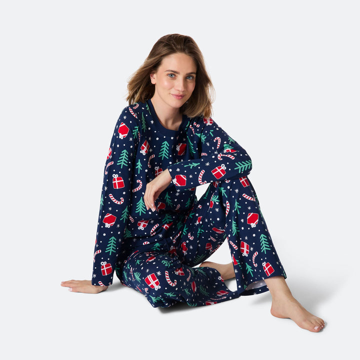 Women's Blue Christmas Pattern Christmas Pyjamas