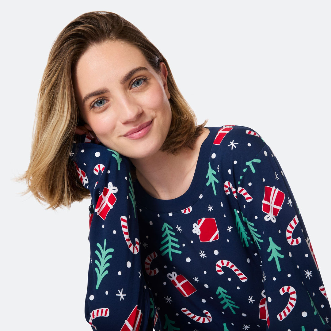 Women's Blue Christmas Pattern Christmas Pyjamas