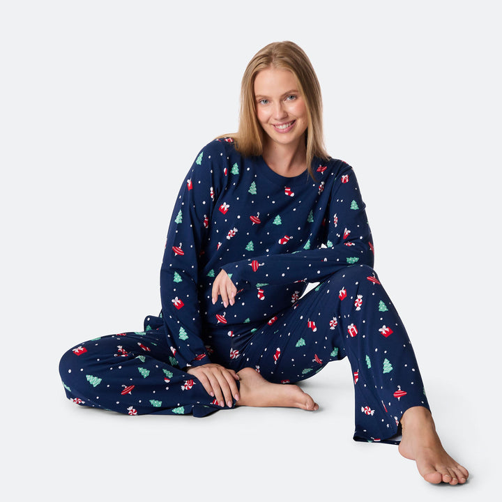 Women's Blue Christmas Ornament Christmas Pyjamas