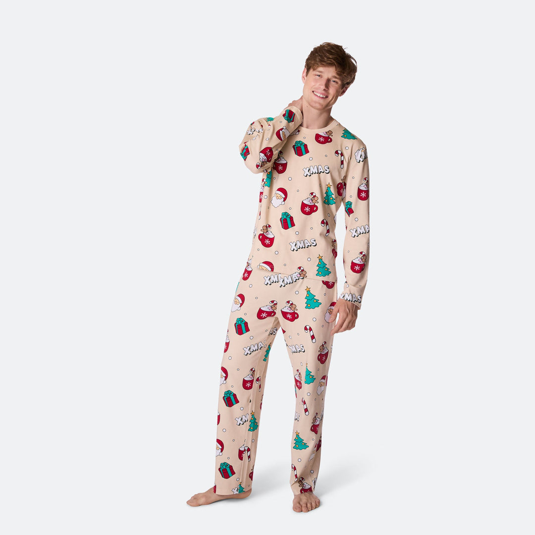 Men's Beige Xmas Christmas Pyjamas