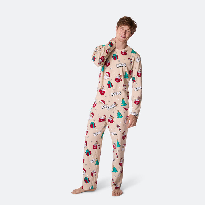 Men's Beige Xmas Christmas Pyjamas