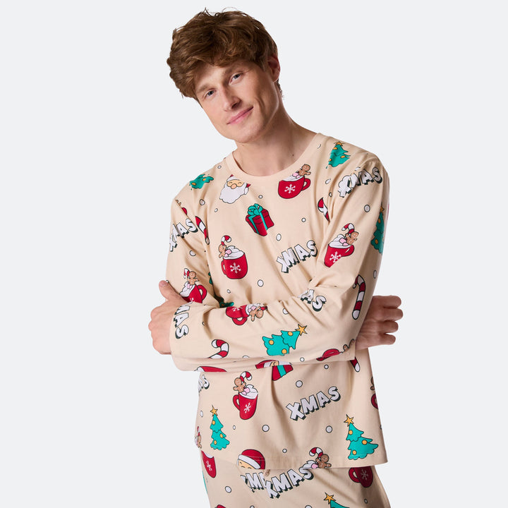 Men's Beige Xmas Christmas Pyjamas