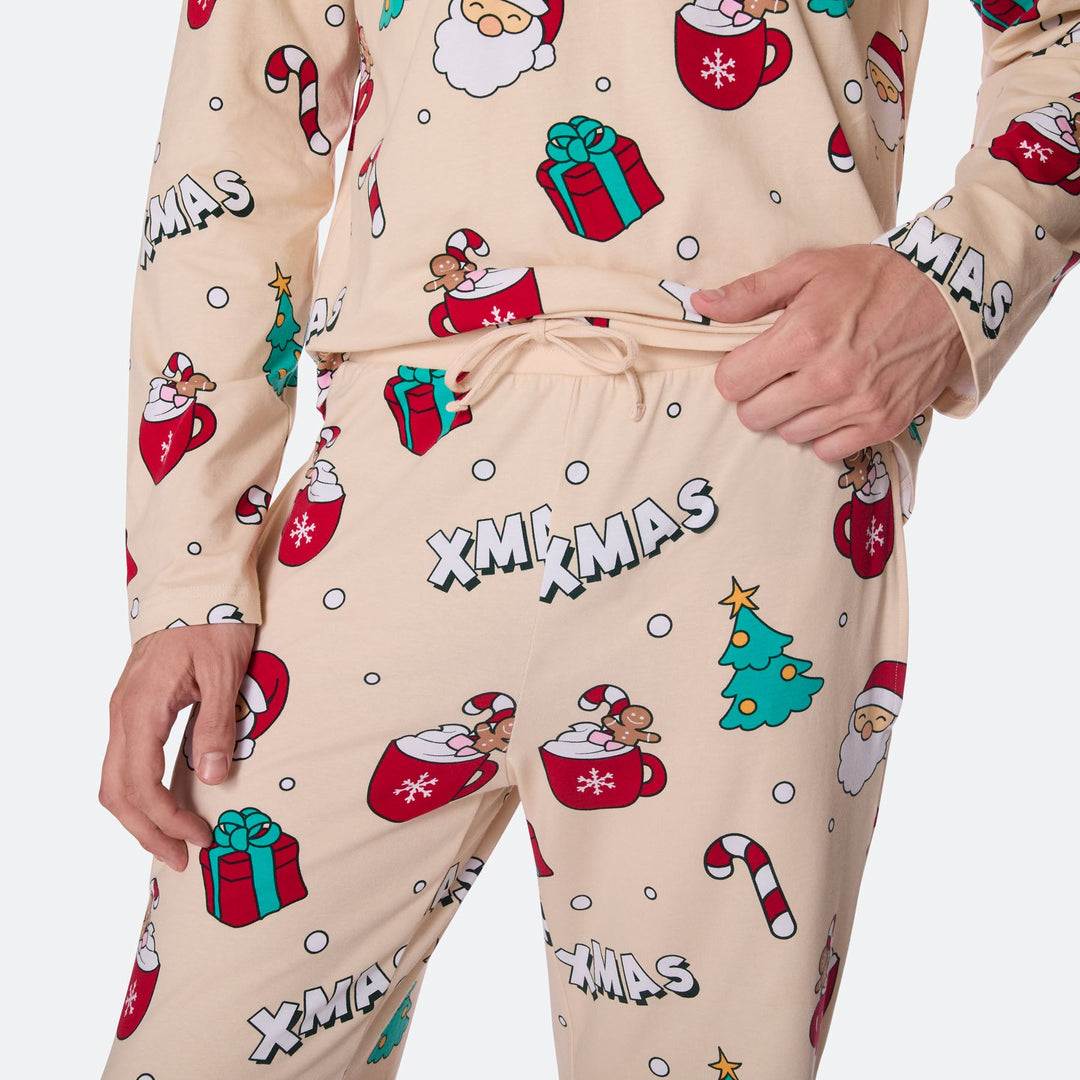 Men's Beige Xmas Christmas Pyjamas