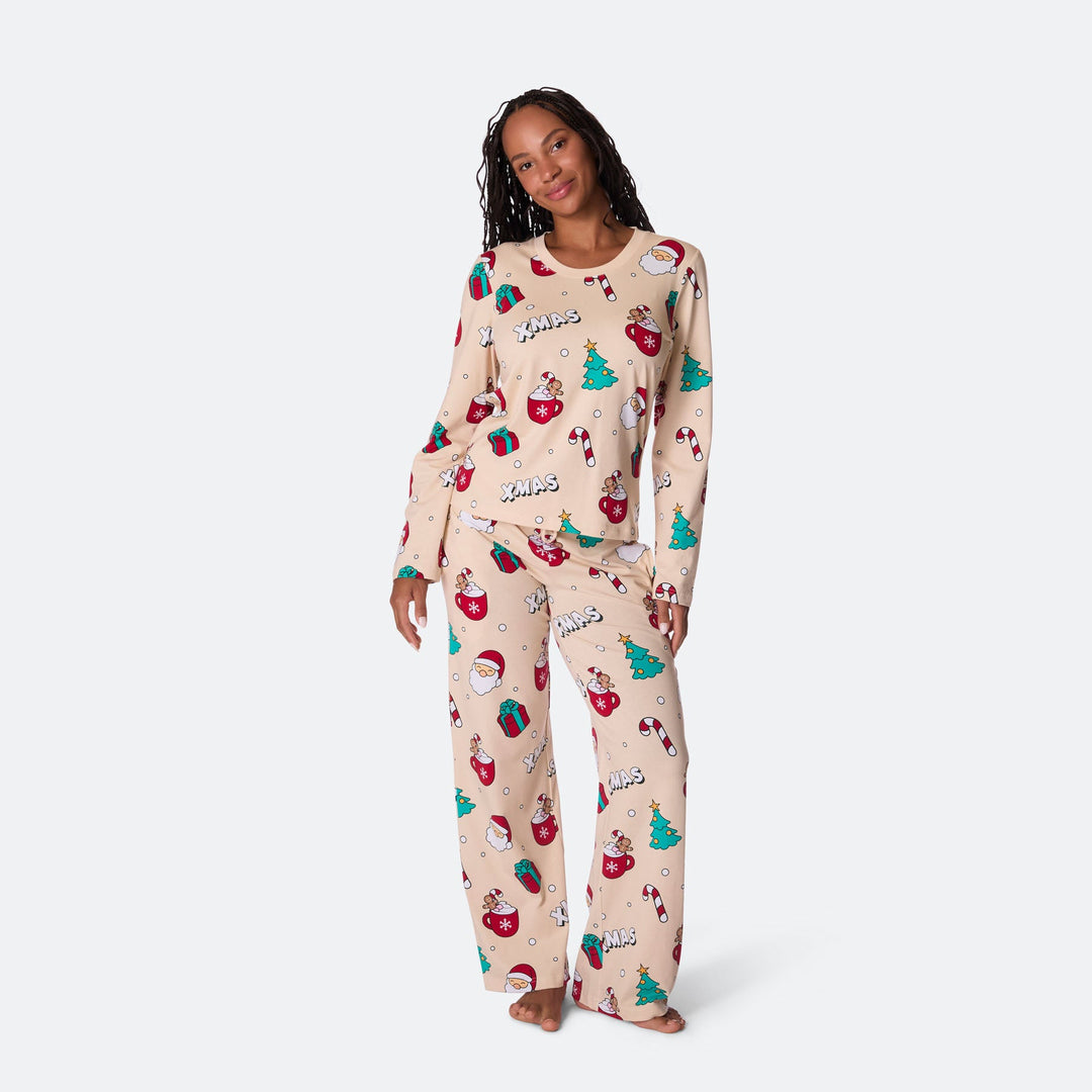 Women's Beige Xmas Christmas Pyjamas