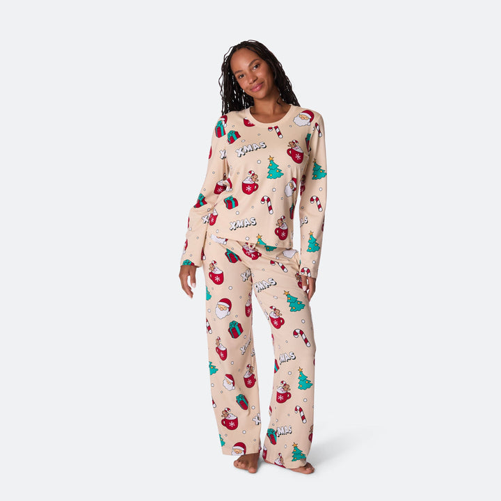 Women's Beige Xmas Christmas Pyjamas