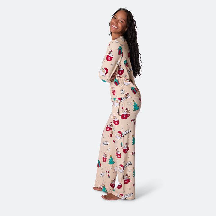 Women's Beige Xmas Christmas Pyjamas