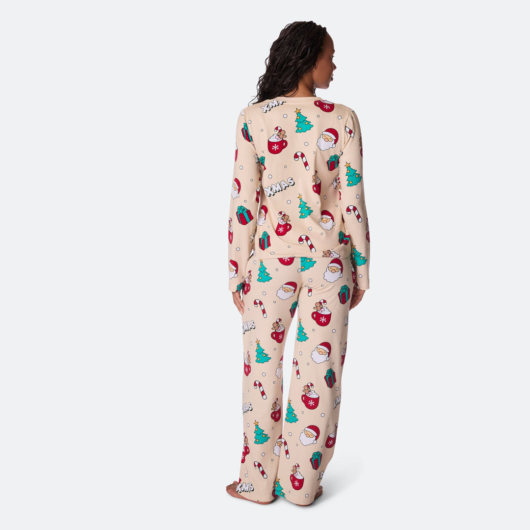 Women's Beige Xmas Christmas Pyjamas