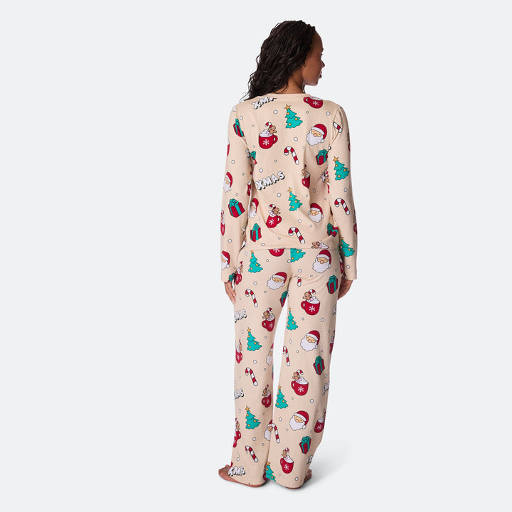 Women's Beige Xmas Christmas Pyjamas