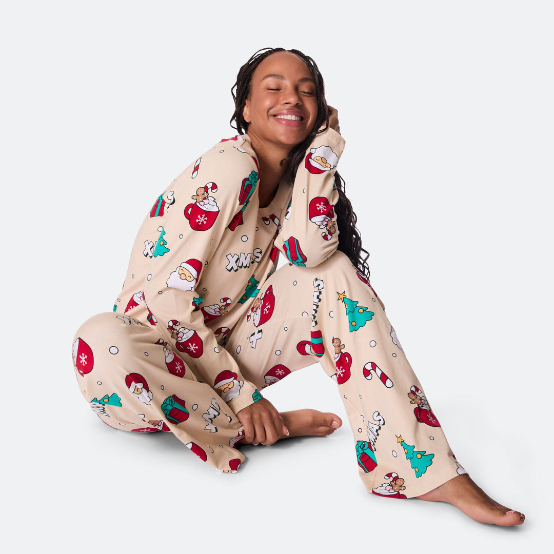 Women's Beige Xmas Christmas Pyjamas