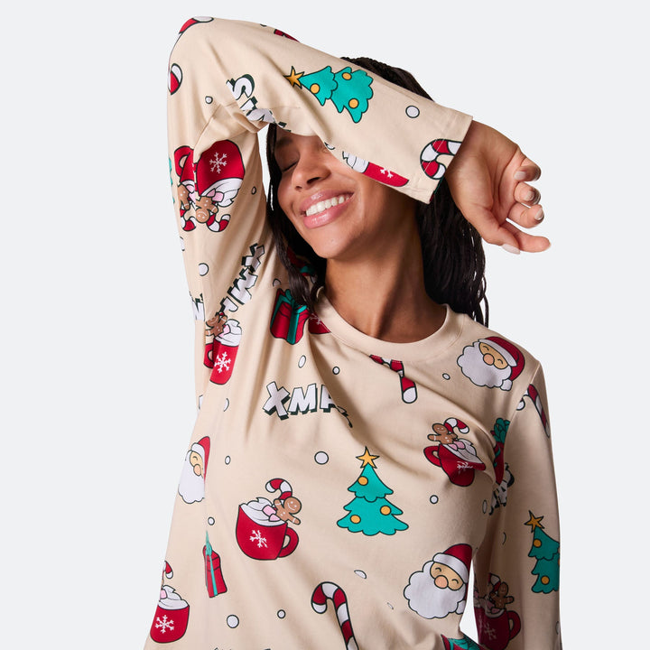 Women's Beige Xmas Christmas Pyjamas