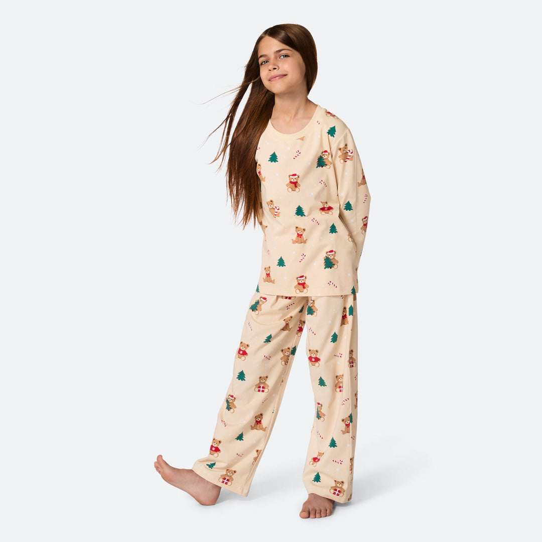 Kids' Beige Teddy Bear Christmas Pyjamas