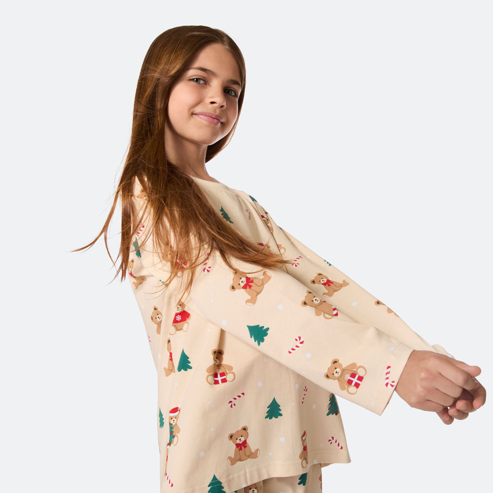 Kids' Beige Teddy Bear Christmas Pyjamas