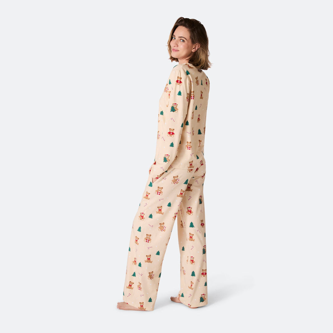 Women's Beige Teddy Bear Christmas Pyjamas
