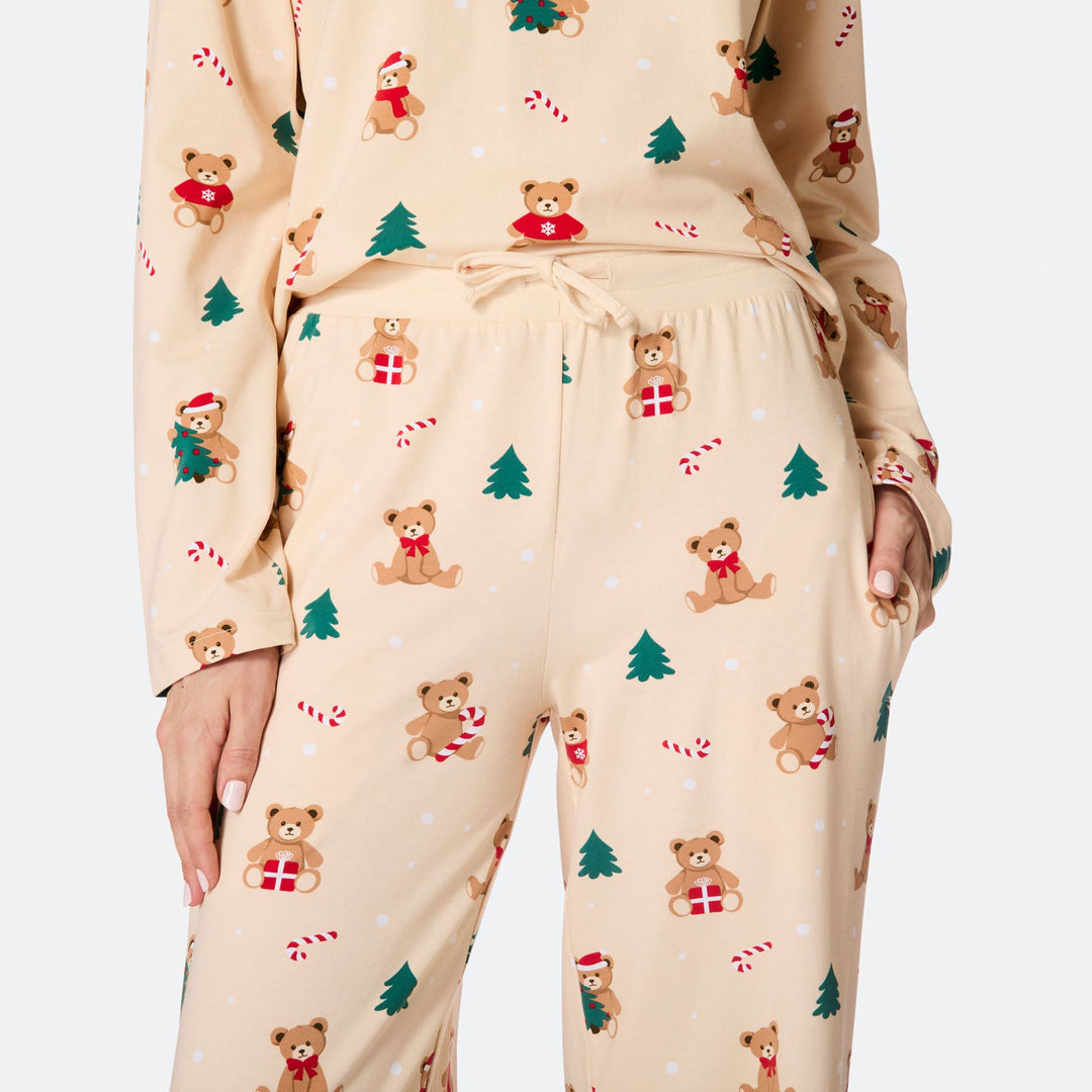 Women's Beige Teddy Bear Christmas Pyjamas
